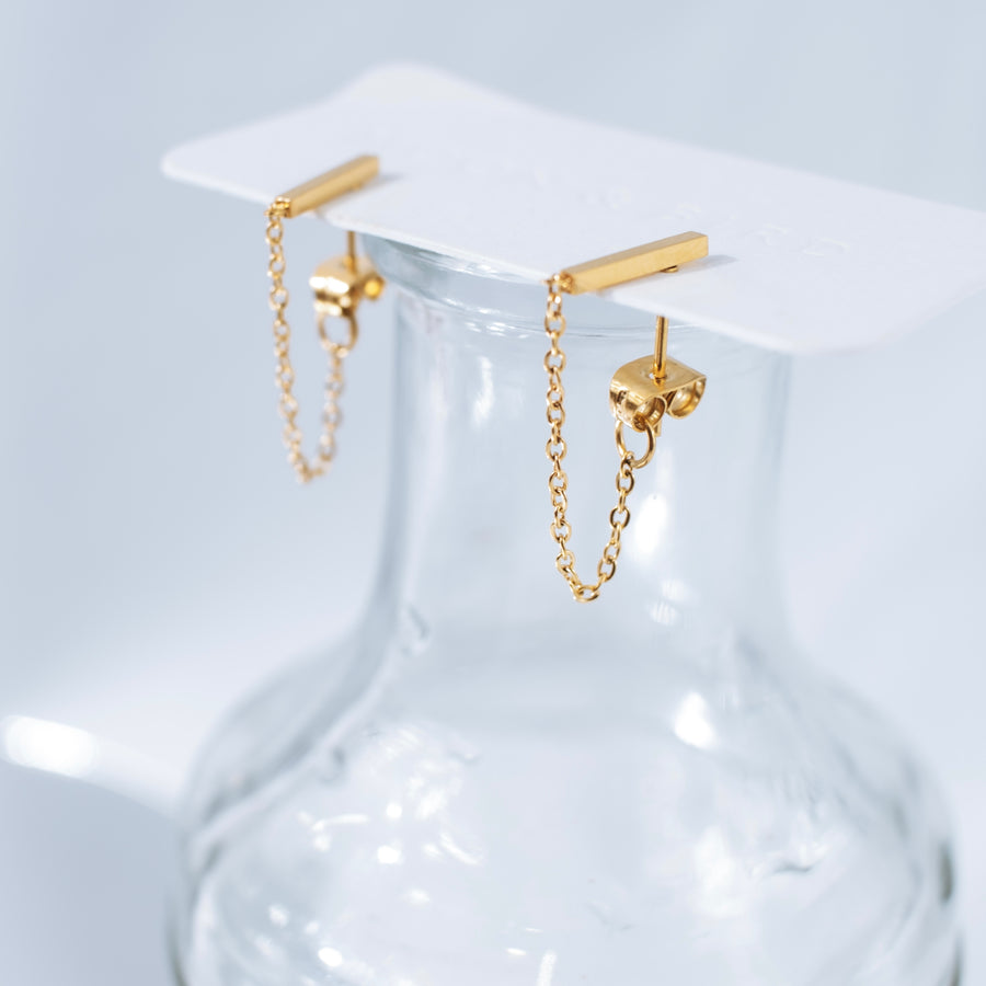 Bar Chain Link Stud Earrings - Gold