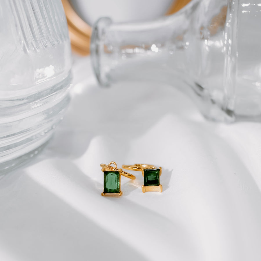 Green Charm Huggie Hoops - Gold