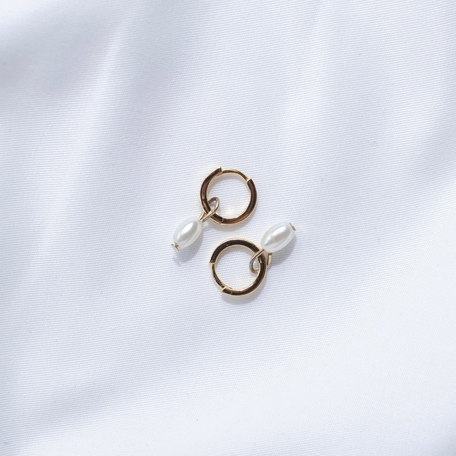 Mini Pearl Huggie Hoops - Gold/Silver