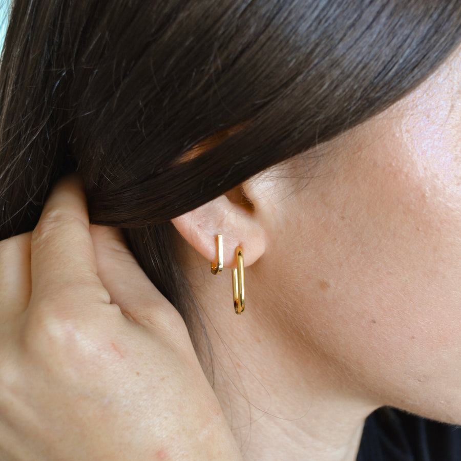 Mini Oval Huggie Hoops - Gold