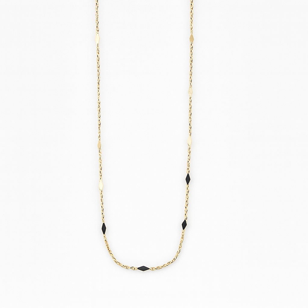 Ellipse cuban chain necklace in gold filled with diamond-shaped links.