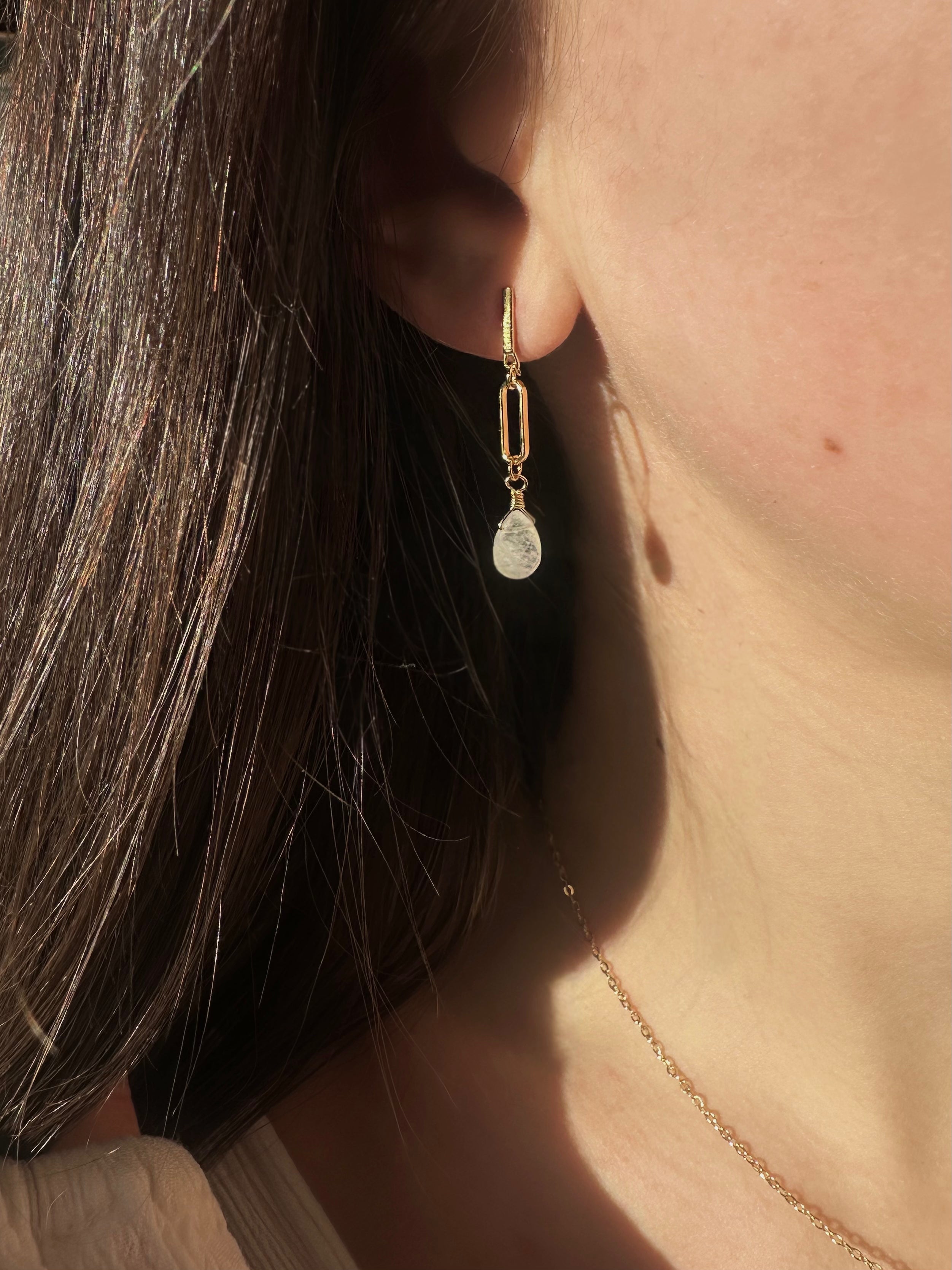 Rainbow Moonstone Earrings | 18K Gold Vermeil