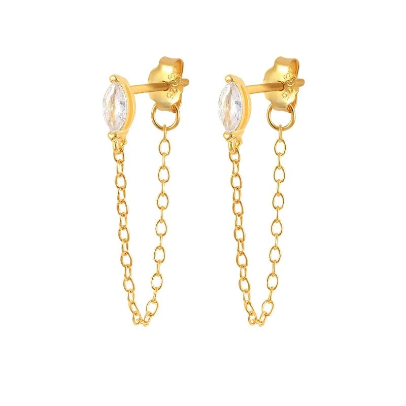 Teardrop Chain Stud Earrings - Gold