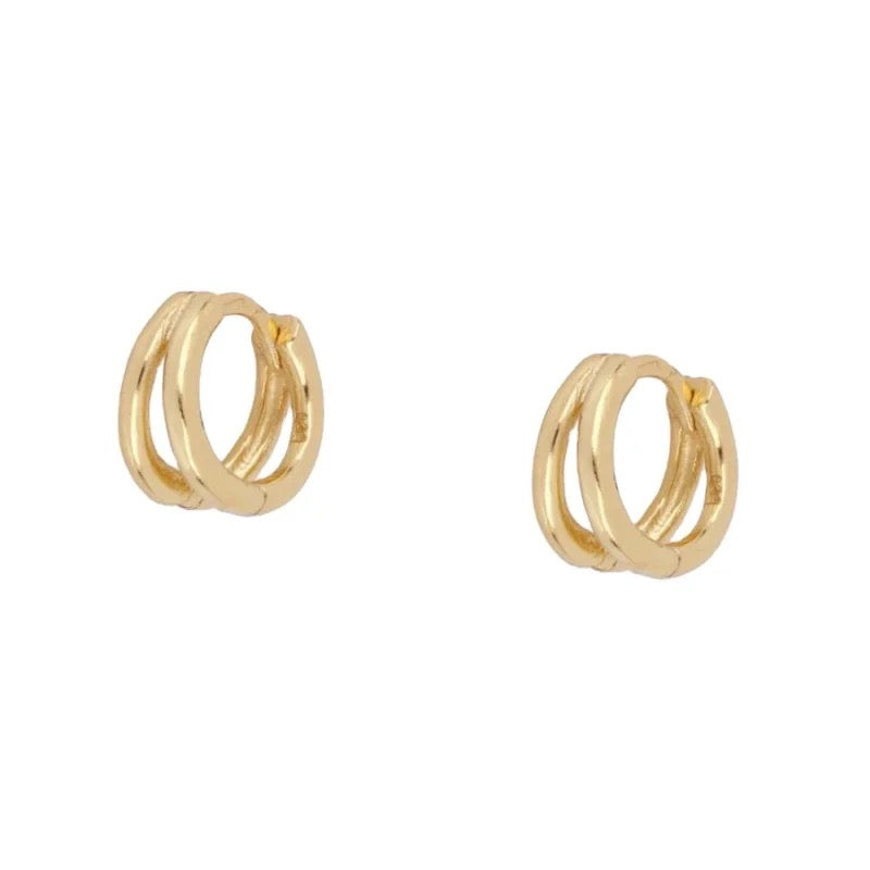 Mini Double Hoop Huggie - Gold