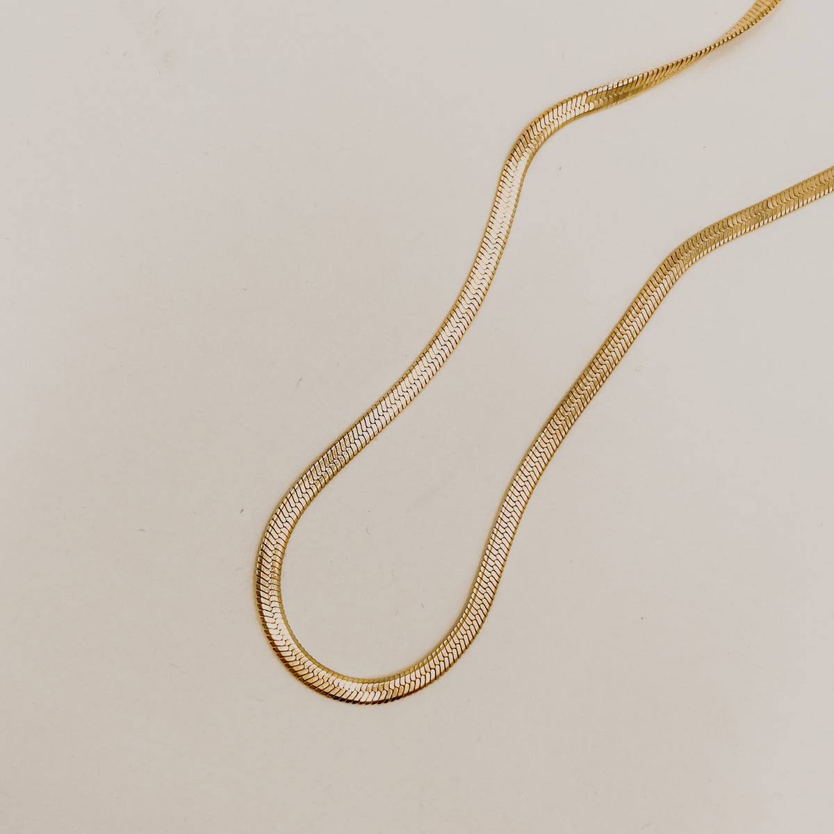 Clementine flat herringbone chain necklace in gold plated stainless steel.