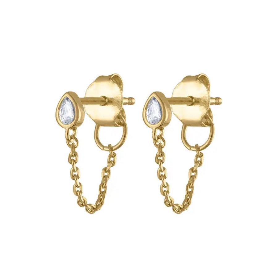 Teardrop Chain Stud Earring - Gold