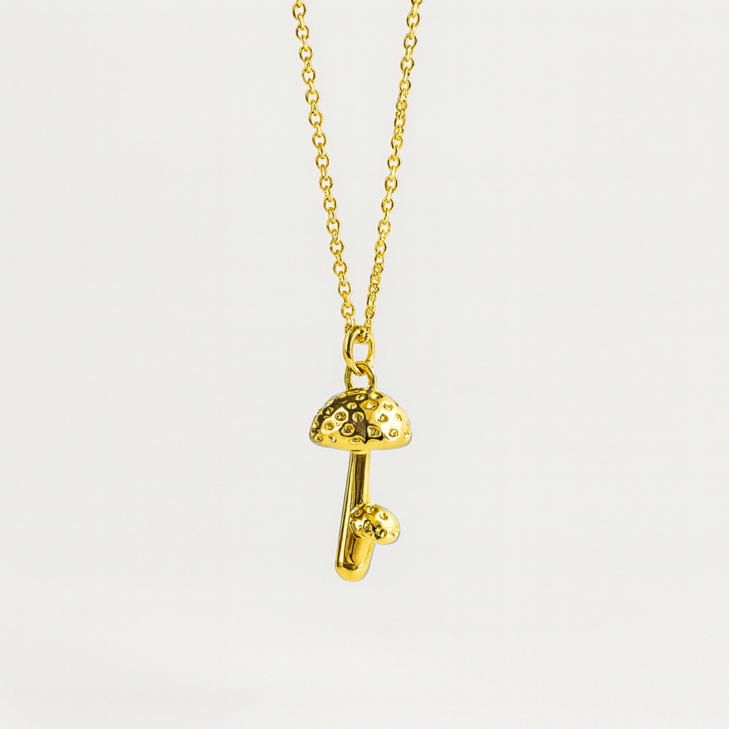 Flourish mushroom pendant necklace in gold filled.