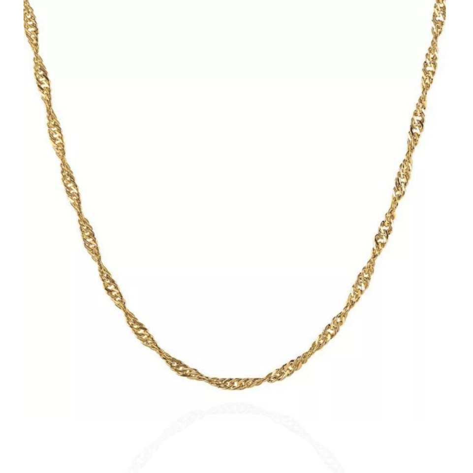 Gold filled Wave chain necklace with twisted, wave-like detailing.